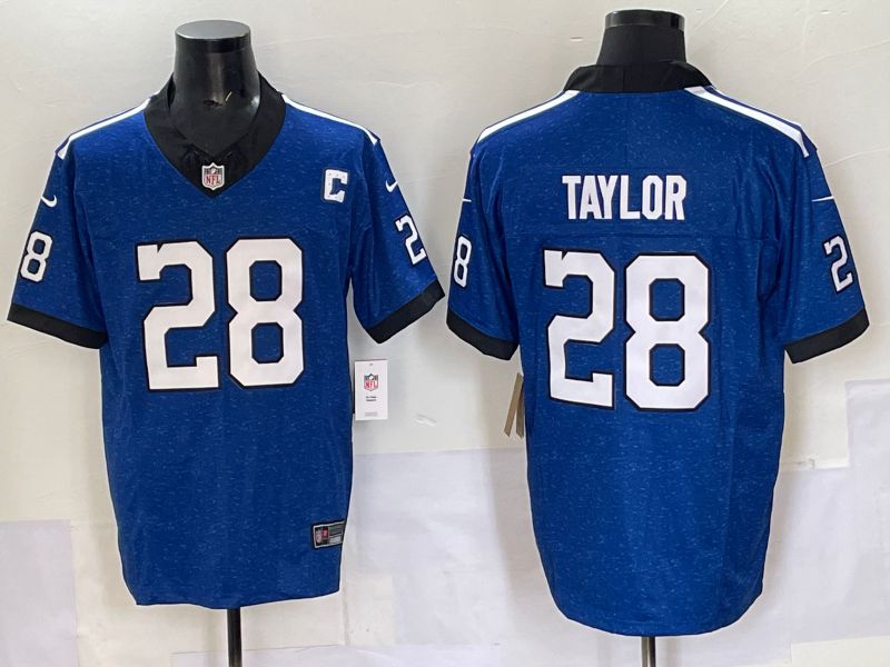 Men 2025 Indianapolis Colts 28 Taylor Blue Retro three generations Nike Limited NFL Jersey 02